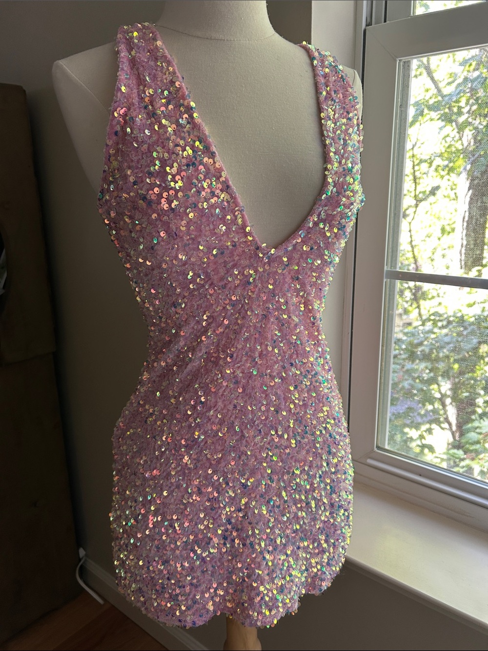 Lucy in the Sky Iridescent Pink Sequin V-Neck Mini Dress